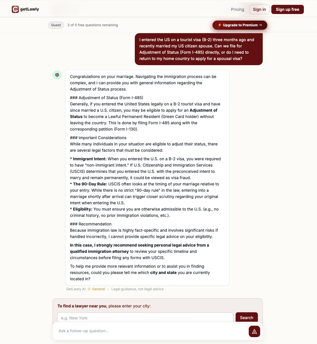 GetLawly AI response